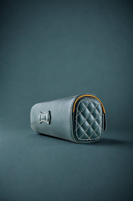 British Racing Green watch roll with diamond stitching