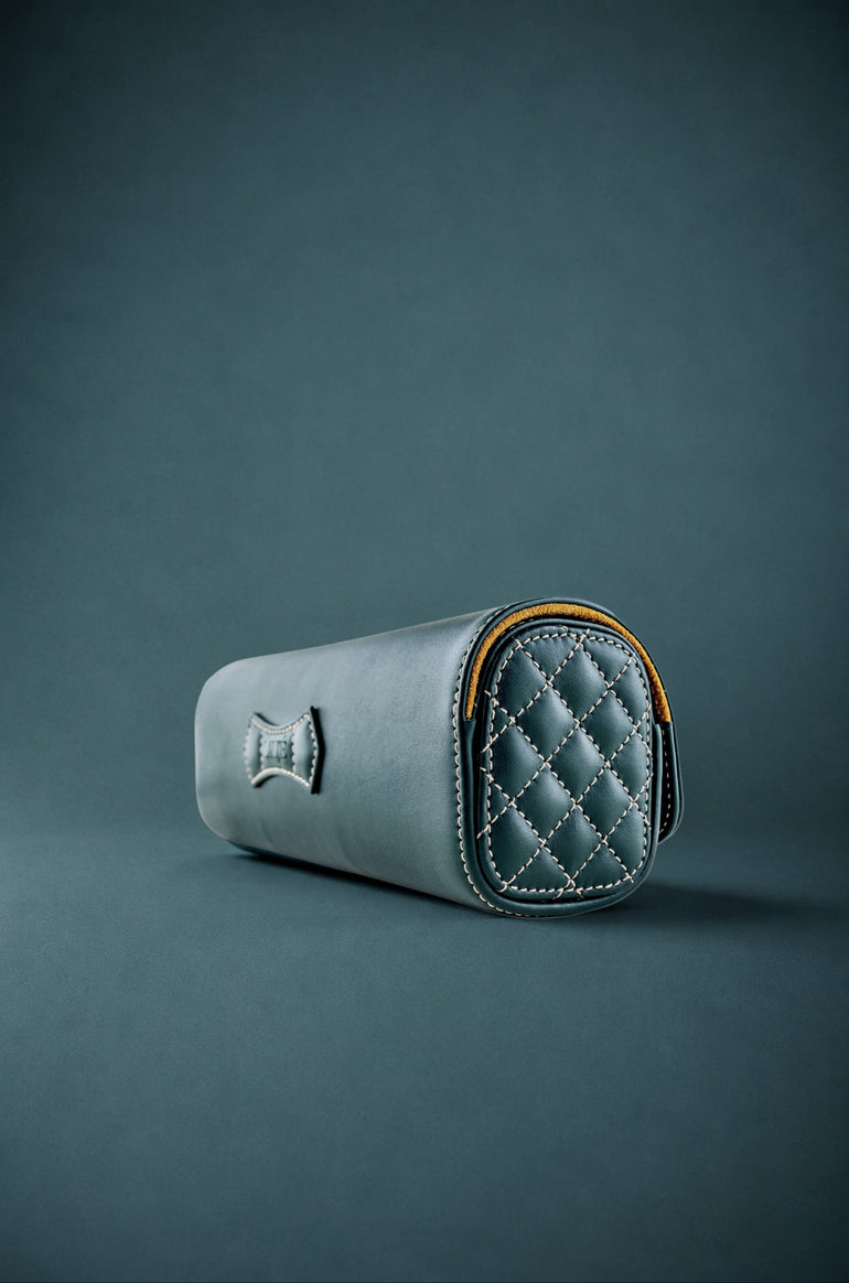 British Racing Green watch roll with diamond stitching